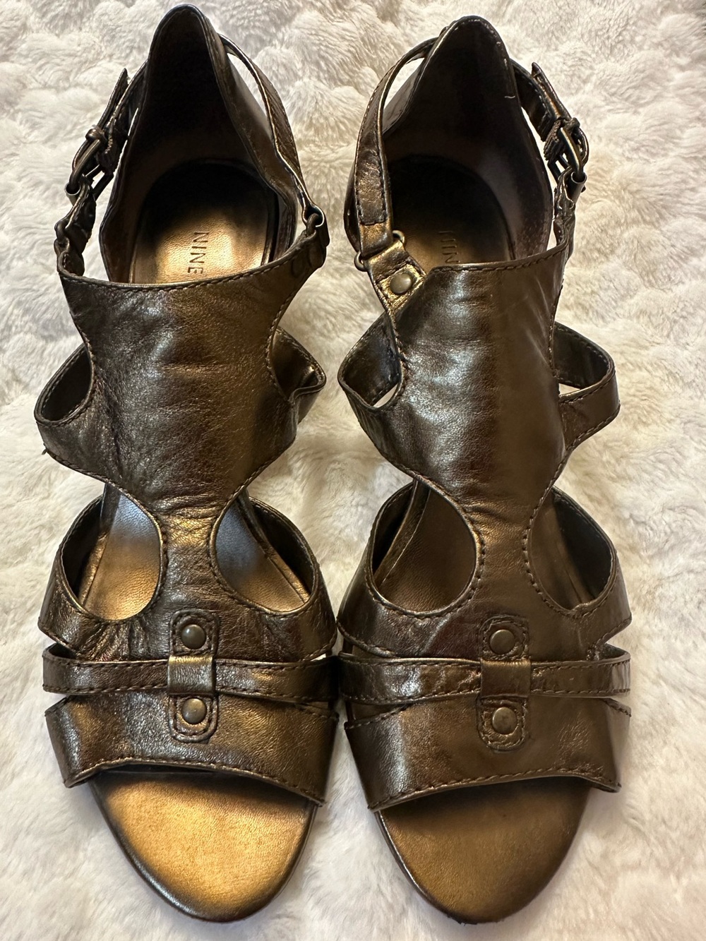 Nine West Bronze Metallic Cutout High-Heel Sandals